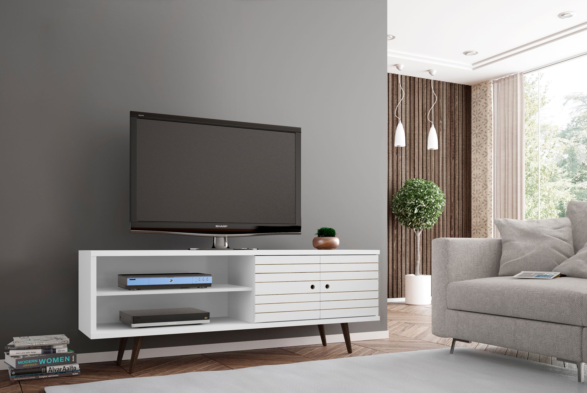 Liberty 63" Wide White Gloss Wood Modern TV Stand