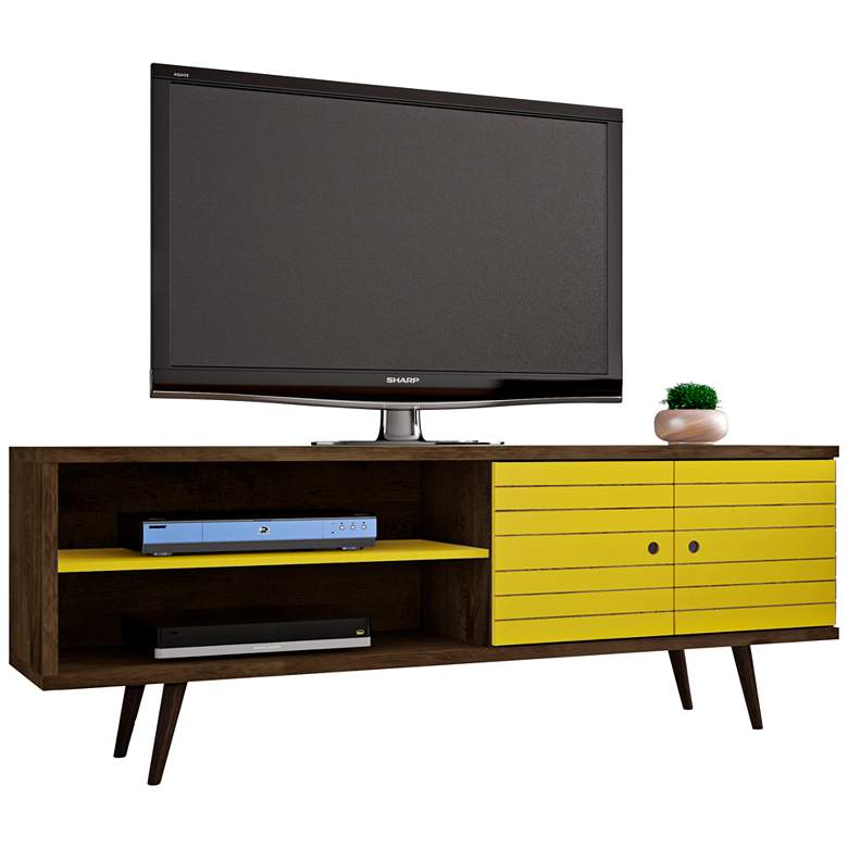 Image 2 Liberty 63" Wide Yellow and Wood 2-Door Modern TV Stand