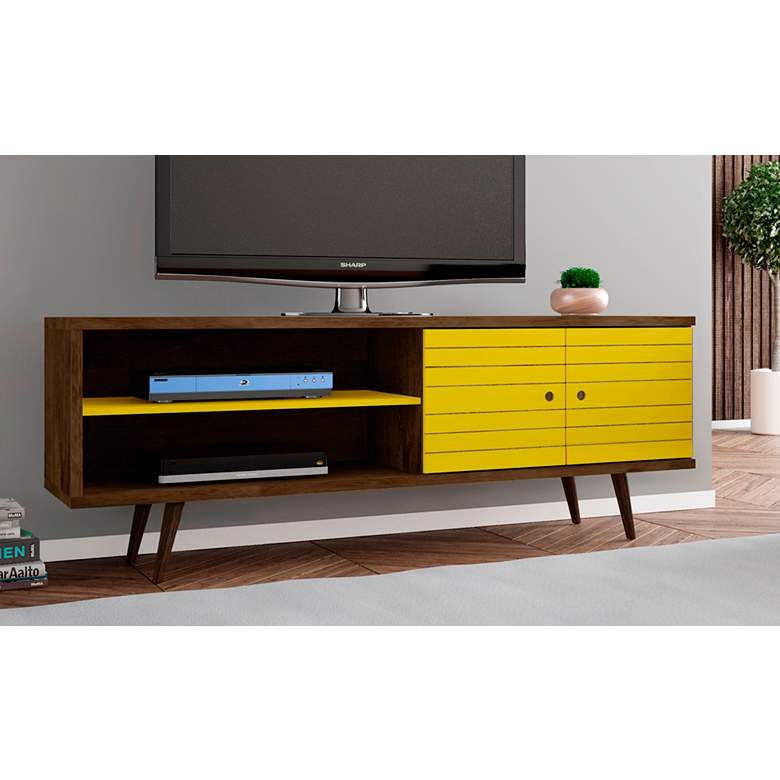 Image 1 Liberty 63" Wide Yellow and Wood 2-Door Modern TV Stand