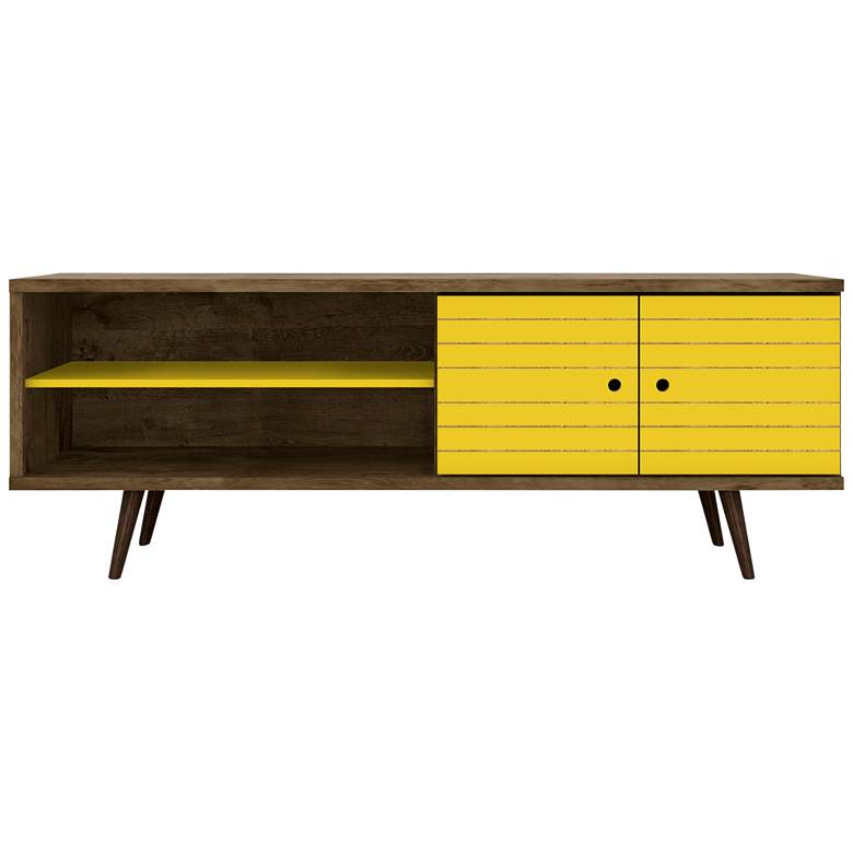 Image 7 Liberty 63" Wide Yellow and Wood 2-Door Modern TV Stand more views