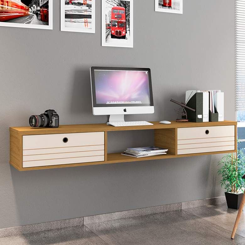 Image 1 Liberty 63 inchW Cinnamon Off-White 3-Shelf Floating Office Desk