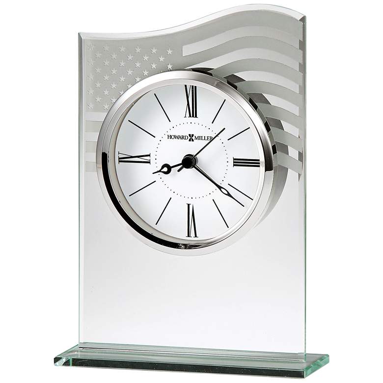 Image 1 Liberty 7" High American Flag Etched Glass Alarm Clock