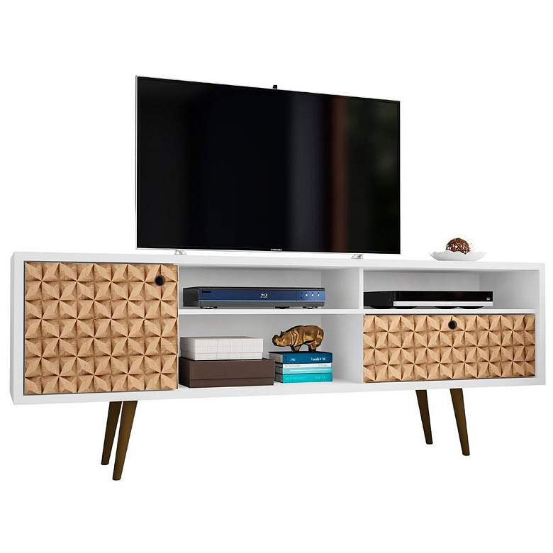 Image 1 Liberty 70.86" Mid-Century Modern TV Stand in White and 3D Brown Print