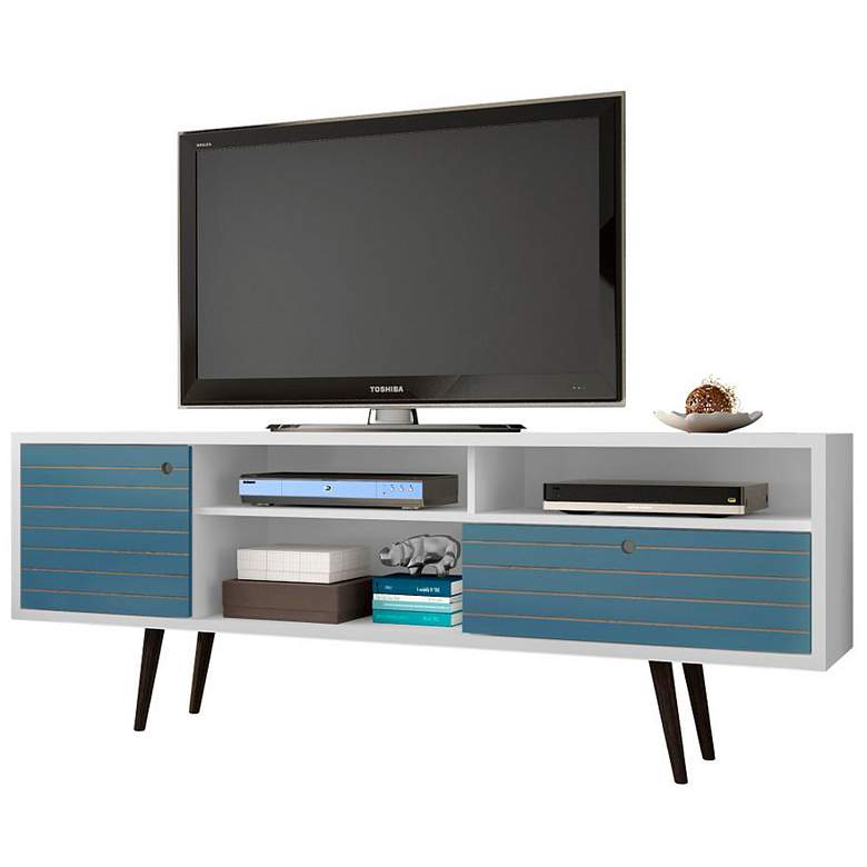 Image 2 Liberty 70 3/4" Wide Aqua Blue and White Modern TV Stand