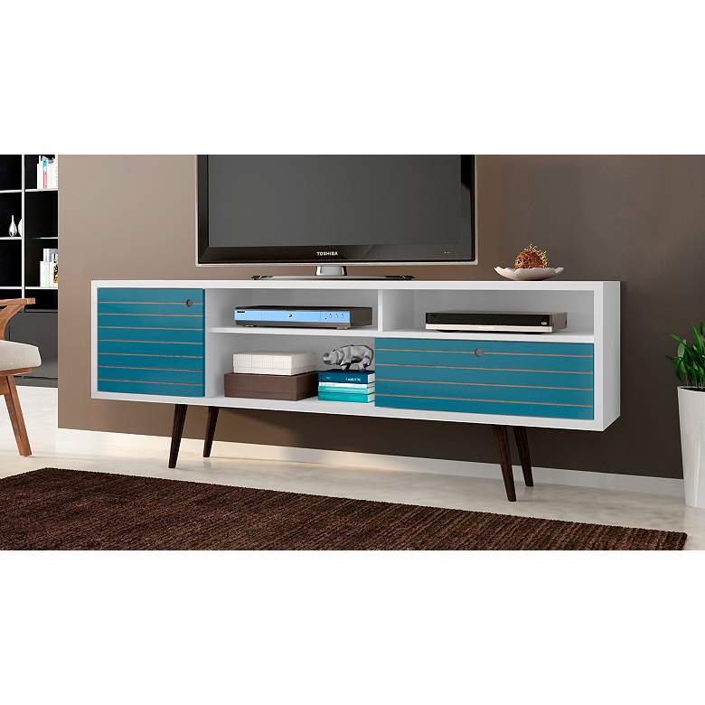 Image 1 Liberty 70 3/4 inch Wide Aqua Blue and White Modern TV Stand