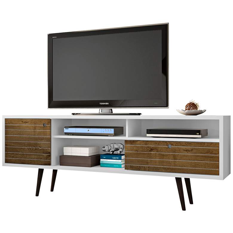 Image 2 Liberty 70 3/4" Wide Rustic Wood and White Modern TV Stand