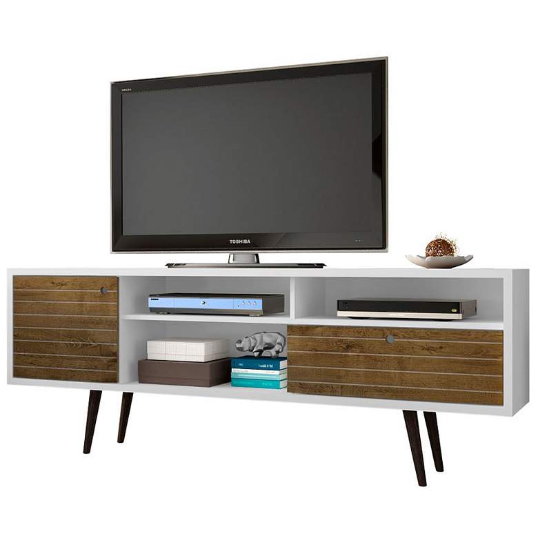 Image 2 Liberty 70 3/4 inch Wide Rustic Wood and White Modern TV Stand