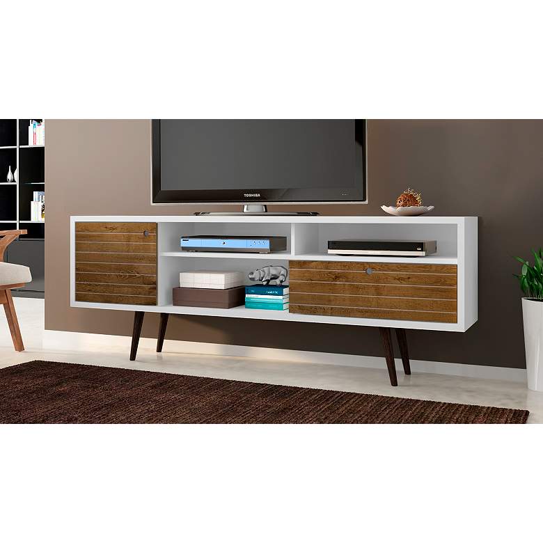 Image 1 Liberty 70 3/4" Wide Rustic Wood and White Modern TV Stand