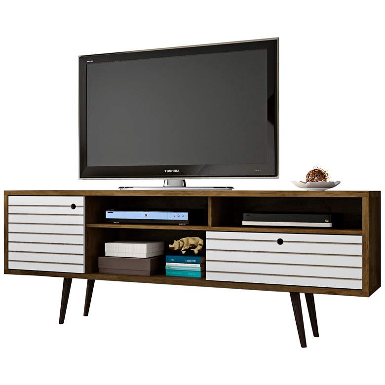 Image 2 Liberty 70 3/4" Wide Rustic Wood and White Modern TV Stand
