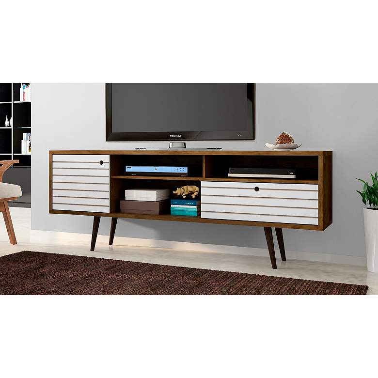 Image 1 Liberty 70 3/4 inch Wide Rustic Wood and White Modern TV Stand