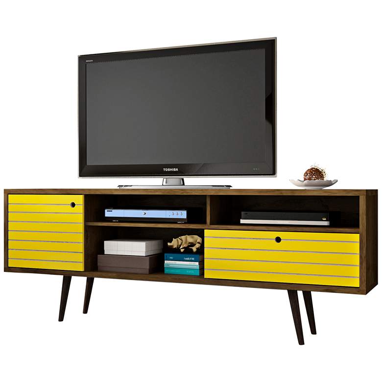 Image 2 Liberty 70 3/4" Wide Rustic Wood and Yellow Modern TV Stand