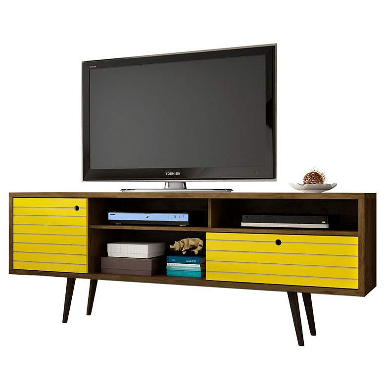 Image 2 Liberty 70 3/4" Wide Rustic Wood and Yellow Modern TV Stand