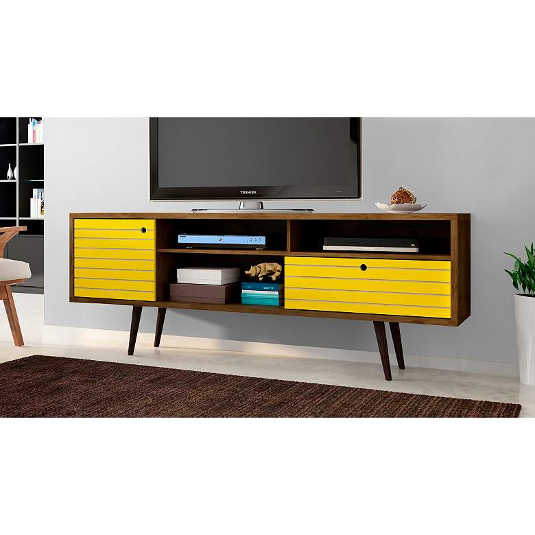 Image 1 Liberty 70 3/4 inch Wide Rustic Wood and Yellow Modern TV Stand
