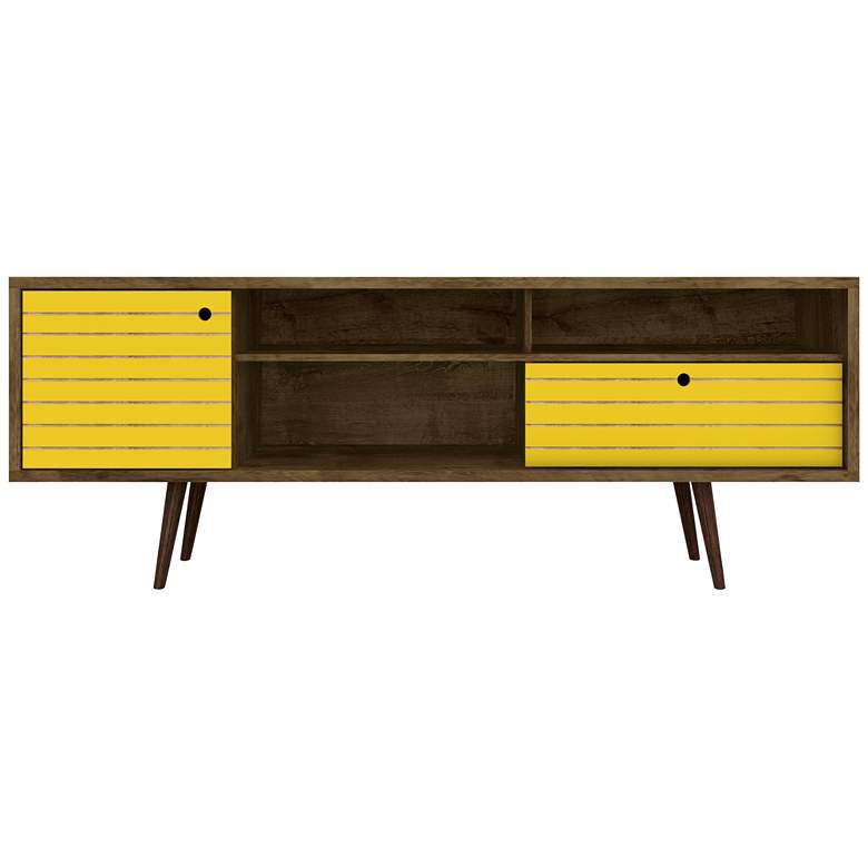 Image 6 Liberty 70 3/4" Wide Rustic Wood and Yellow Modern TV Stand more views