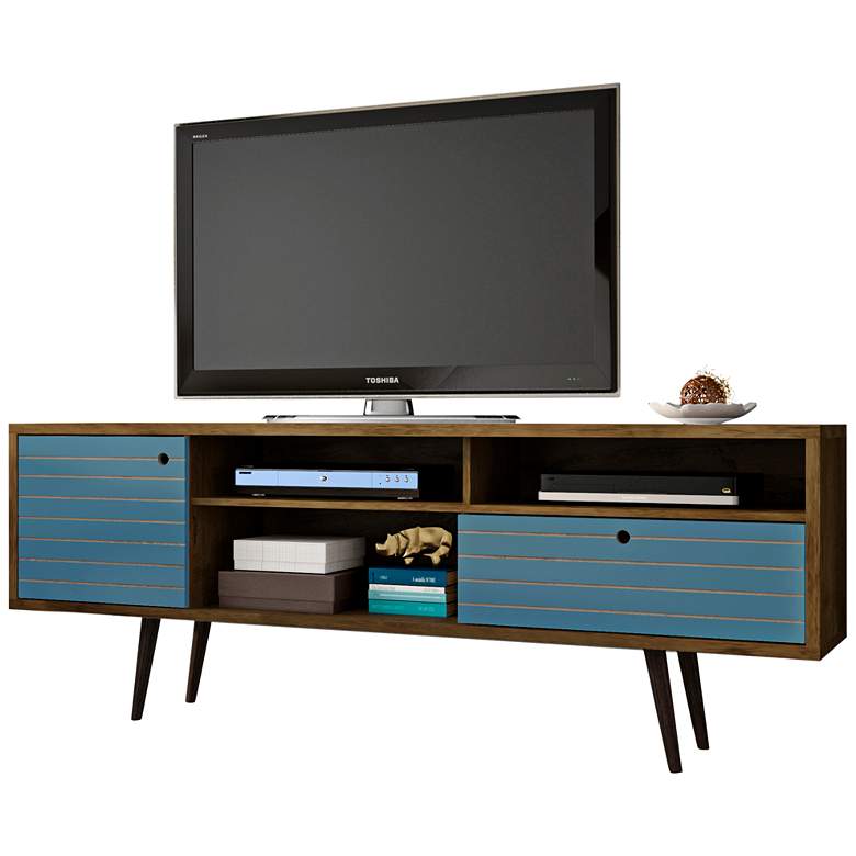 Image 2 Liberty 70 3/4 inch Wide Wood and Aqua Blue Modern TV Stand