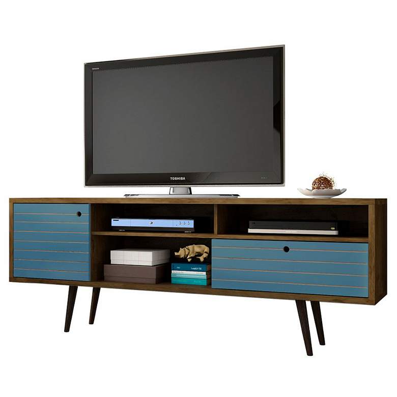 Image 2 Liberty 70 3/4" Wide Wood and Aqua Blue Modern TV Stand