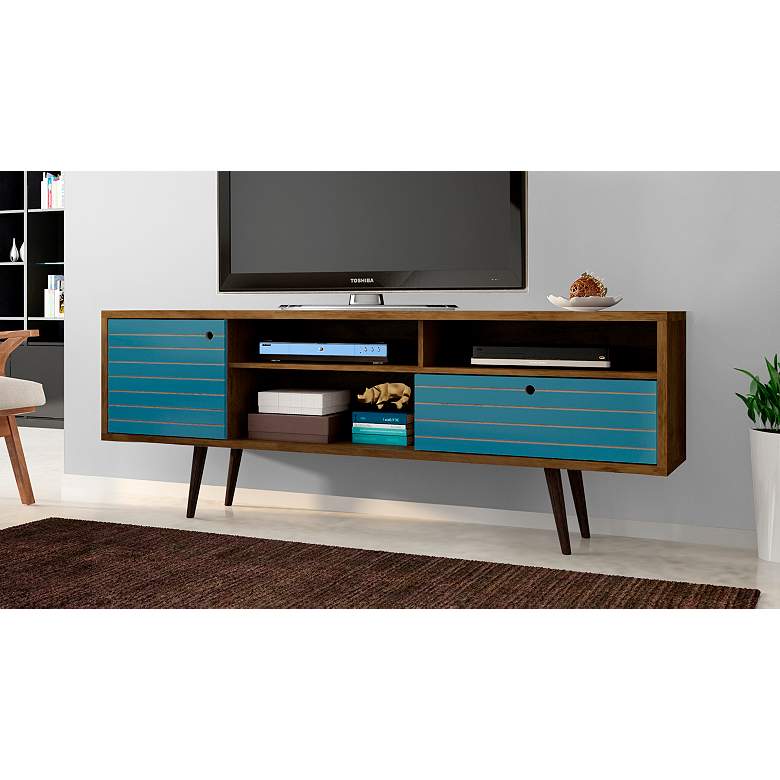 Image 1 Liberty 70 3/4" Wide Wood and Aqua Blue Modern TV Stand