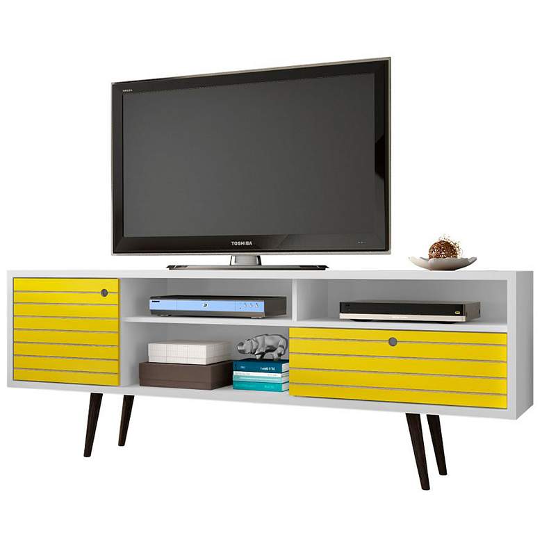 Image 2 Liberty 70 3/4" Wide Yellow and White Modern TV Stand