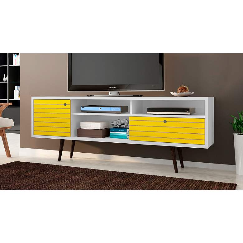 Image 1 Liberty 70 3/4 inch Wide Yellow and White Modern TV Stand