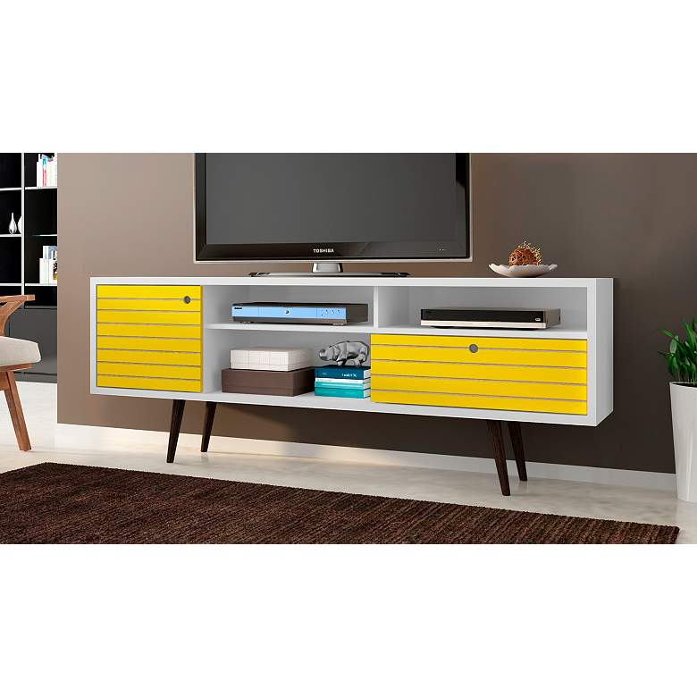 Image 1 Liberty 70 3/4" Wide Yellow and White Modern TV Stand