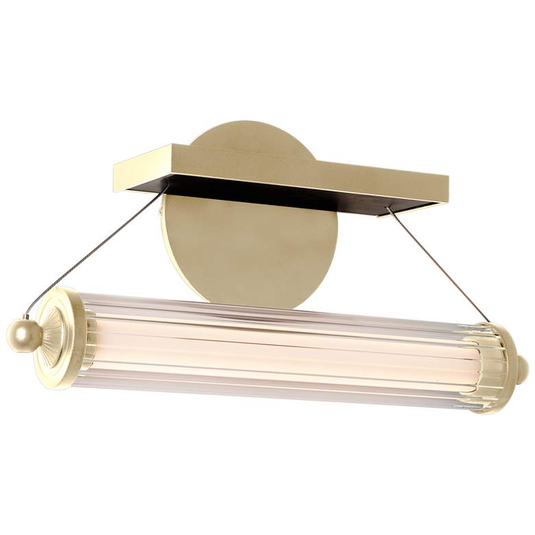 Image 1 Libra LED Sconce - Modern Brass Finish - Black Wood Accents - Clear Glass