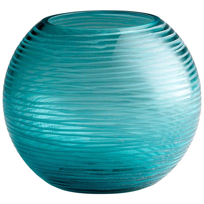 Libra Wavelike Pattern Small Aqua 5 inch High Round Vase