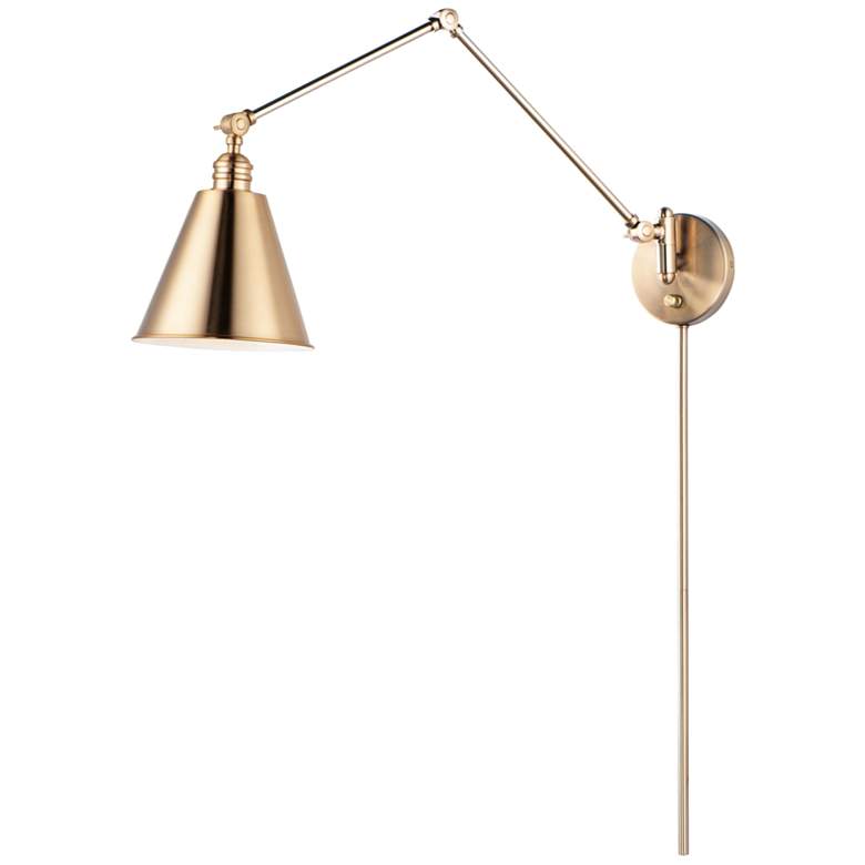 Image 1 Library 36 3/4" High Brass Plug-In Swing Arm Wall Lamp