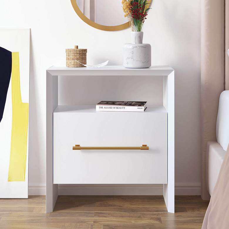 Image 1 Libre 23" Wide White Wood 1-Drawer 1-Shelf Nightstand