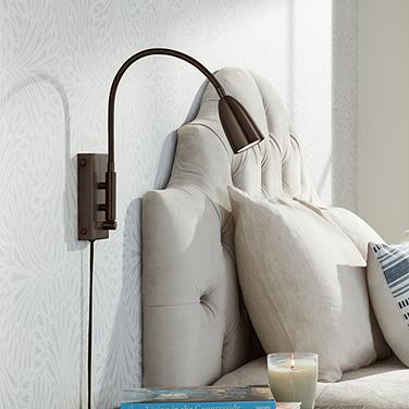 Lido Adjustable Gooseneck Bronze Plug-In Wall Reading Light