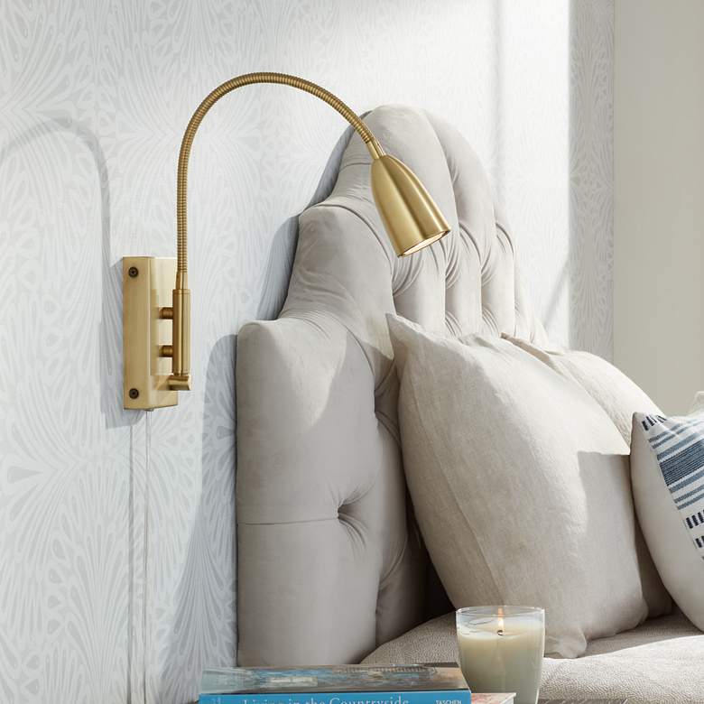 Image 2 Lido Adjustable Gooseneck Gold Plug-In Wall Reading Light