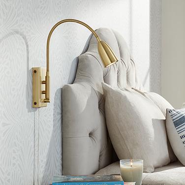 Lido Adjustable Gooseneck Gold Plug-In Wall Reading Light