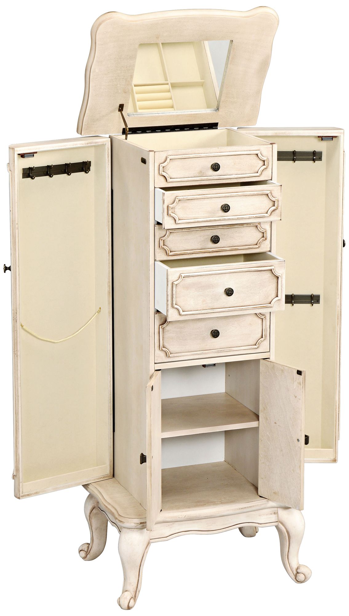 Image 2 Lief 43" High Antique White Lift-Top Jewelry Armoire more views