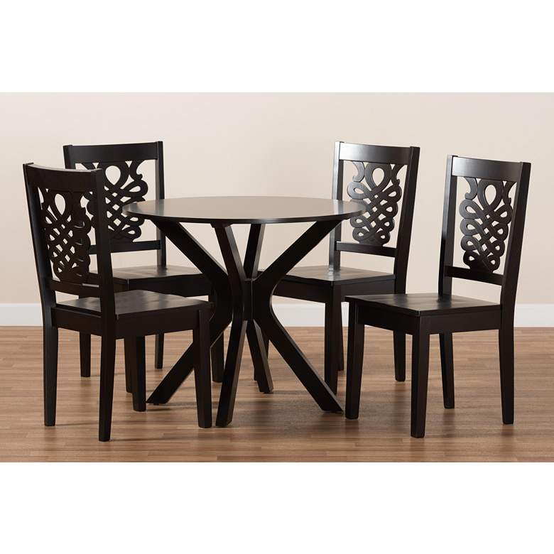 Image 7 Liese Dark Brown Wood 5-Piece Dining Table and Chair Set more views