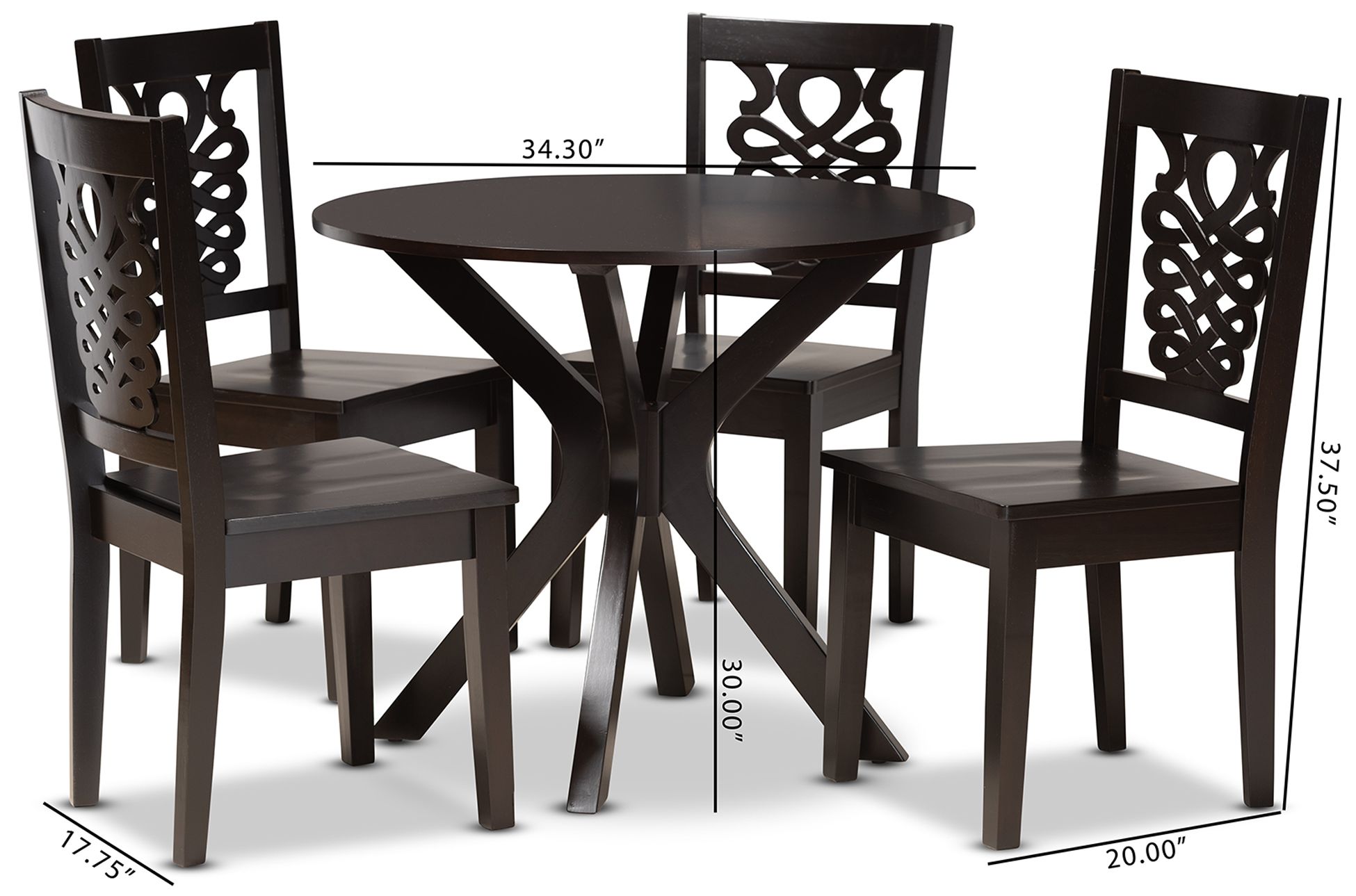 Liese Dark Brown Wood 5-Piece Dining Table and Chair Set
