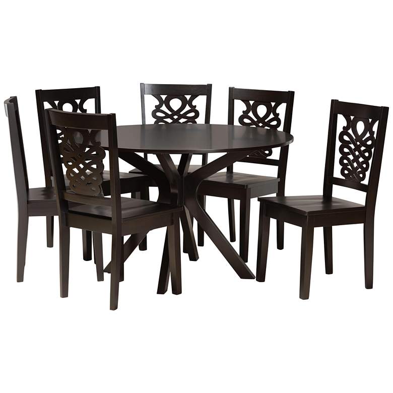 Image 1 Liese Dark Brown Wood 7-Piece Dining Table and Chair Set