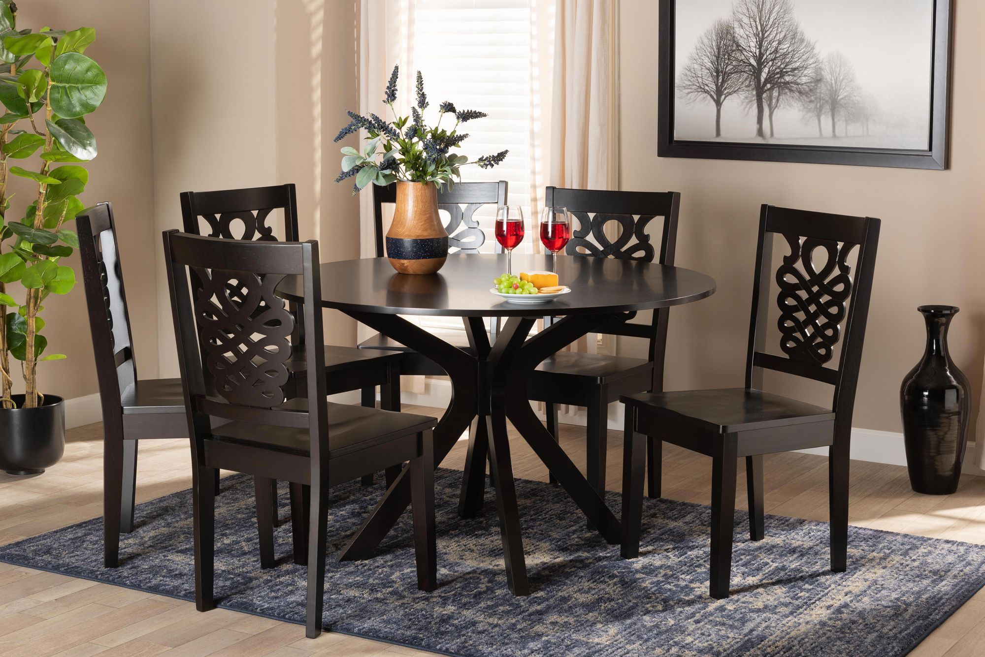 Liese Dark Brown Wood 7-Piece Dining Table and Chair Set