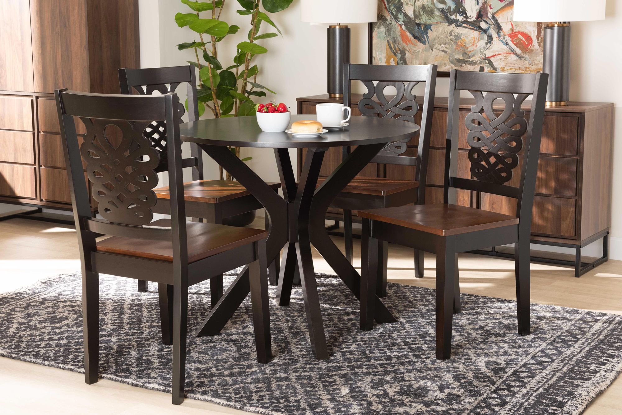 Liese Two-Tone Brown Wood 5-Piece Dining Table and Chair Set