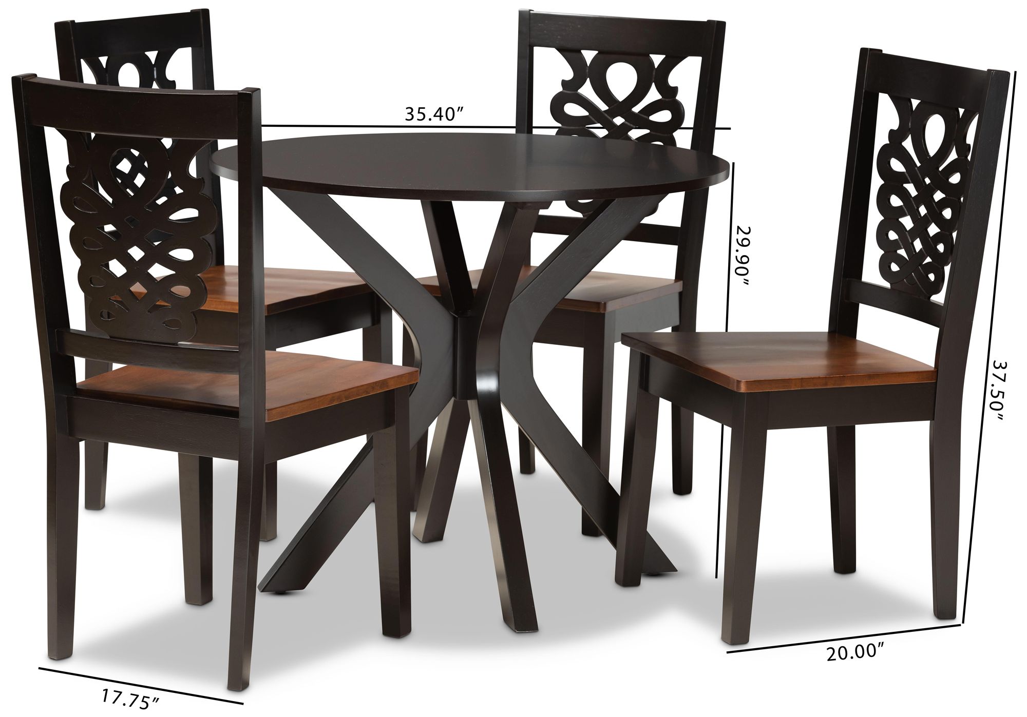 Liese Two-Tone Brown Wood 5-Piece Dining Table and Chair Set