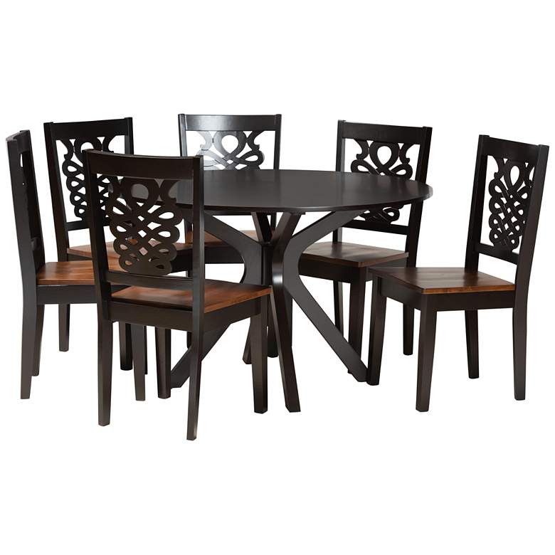Image 1 Liese Two-Tone Brown Wood 7-Piece Dining Table and Chair Set