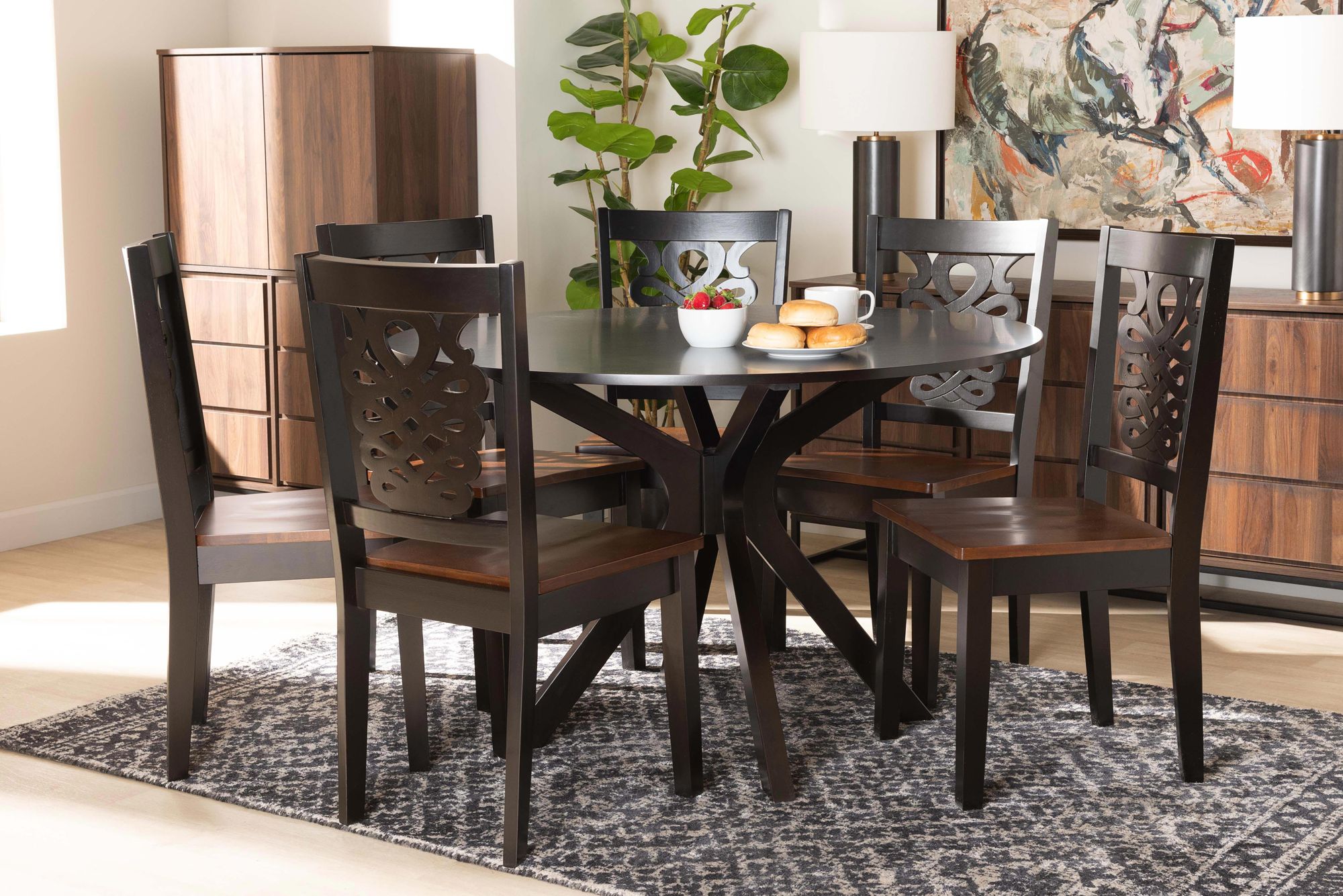 Liese Two-Tone Brown Wood 7-Piece Dining Table and Chair Set