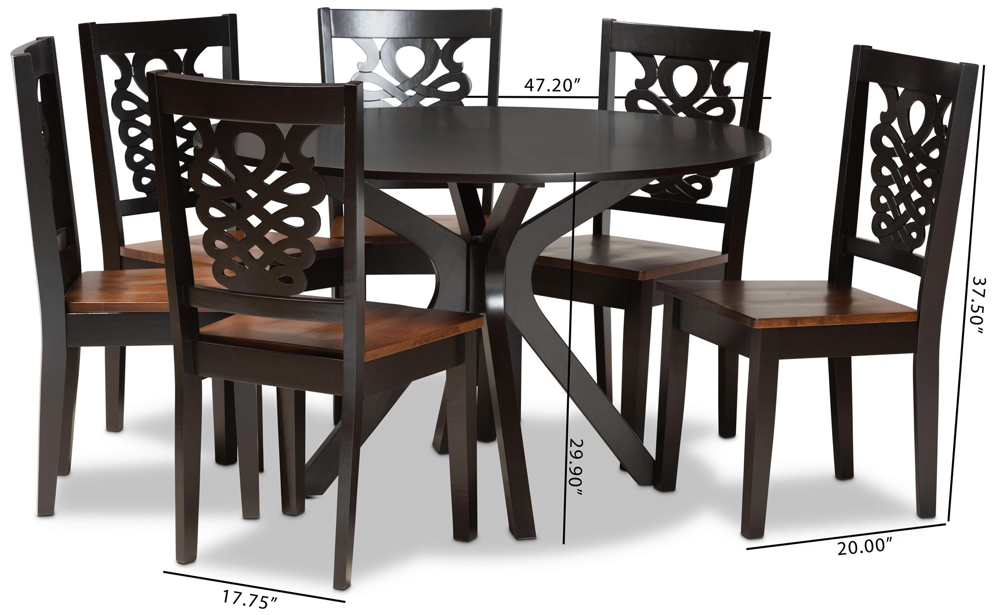 Liese Two-Tone Brown Wood 7-Piece Dining Table and Chair Set
