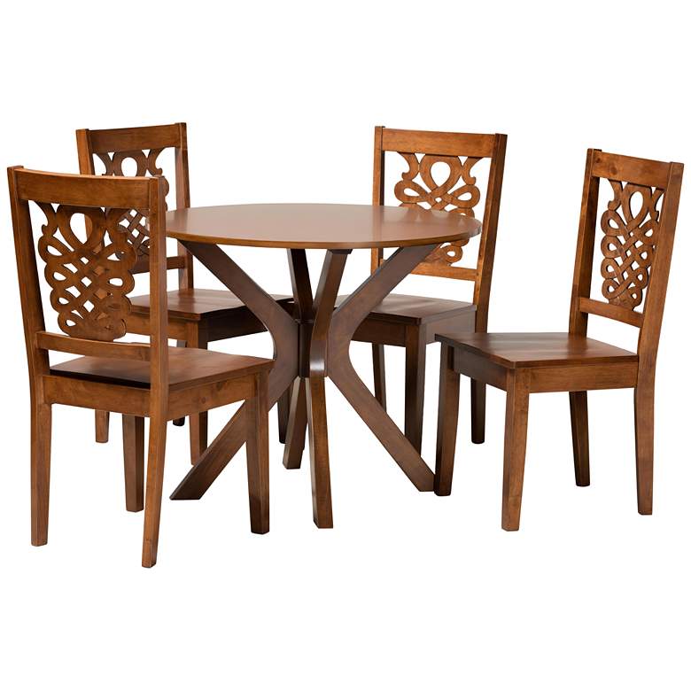 Image 1 Liese Walnut Brown Wood 5-Piece Dining Table and Chair Set