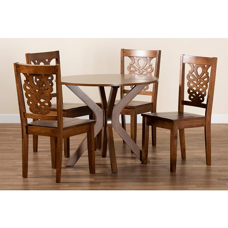 Image 7 Liese Walnut Brown Wood 5-Piece Dining Table and Chair Set more views