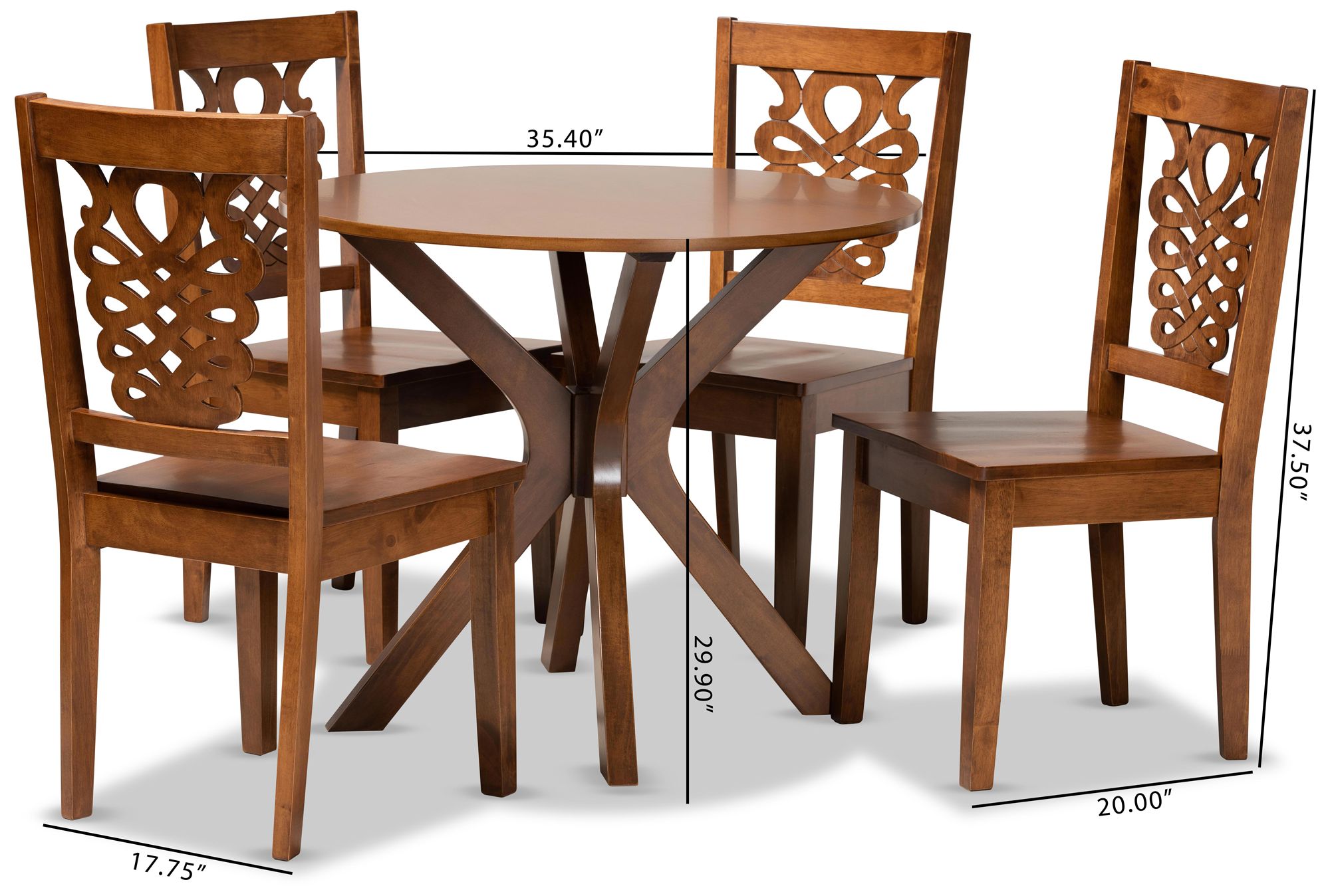Liese Walnut Brown Wood 5-Piece Dining Table and Chair Set
