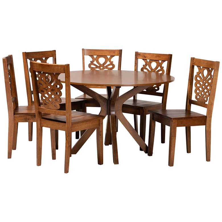 Image 1 Liese Walnut Brown Wood 7-Piece Dining Table and Chair Set