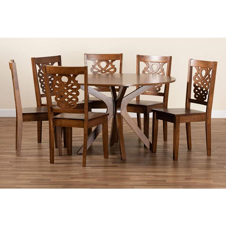 Image 7 Liese Walnut Brown Wood 7-Piece Dining Table and Chair Set more views