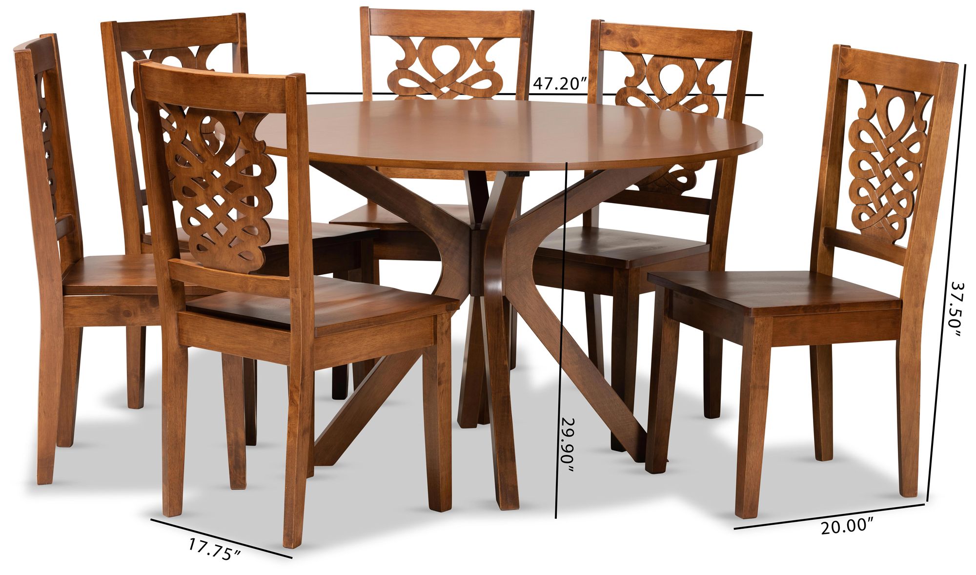 Liese Walnut Brown Wood 7-Piece Dining Table and Chair Set