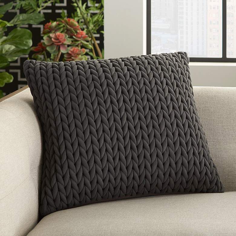 Image 1 Life Styles 18 inch Square Charcoal Quilted Chevron Throw Pillow