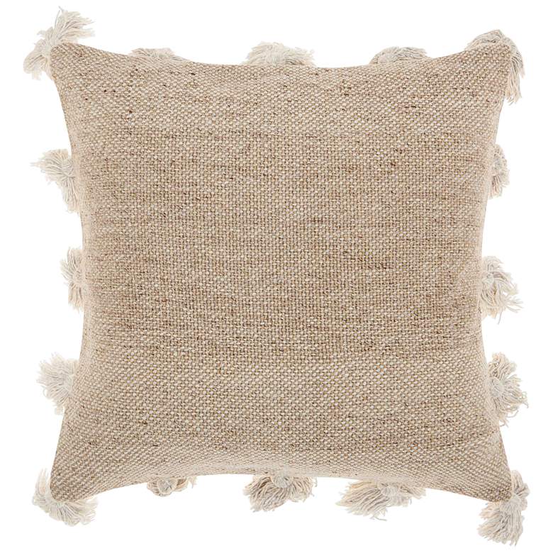 Image 1 Life Styles Beige Tassel Border 18" Square Throw Pillow