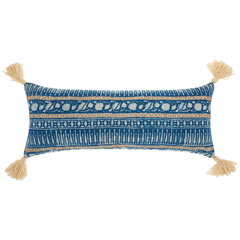 Image 1 Life Styles Blue Boho Stitch Print 33"x 13" Throw Pillow